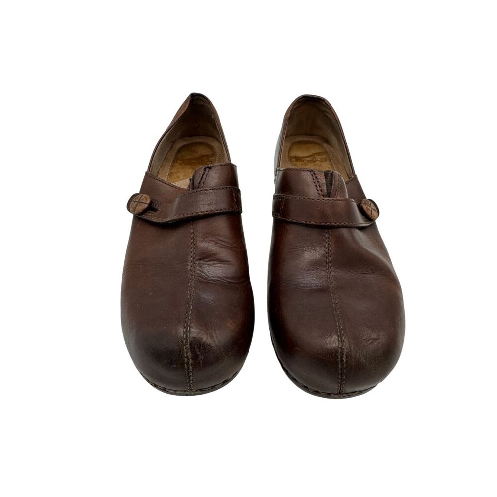 Dansko Womens Heels Leather Clogs Shoes Size 39 Brown Slip On Casual Round Toe